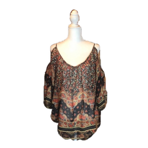 𝅺2B BEBE Sheer Floral Print Bare Shoulder Top XS